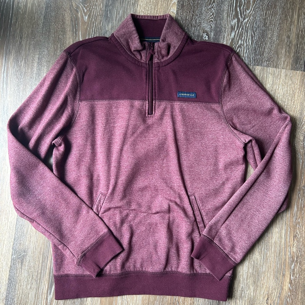Men’s Burgundy Aeropostale Quarter Zip Sweatshirt
